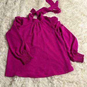 Beautiful hot pink slight purple blouse. Tied at neck.
